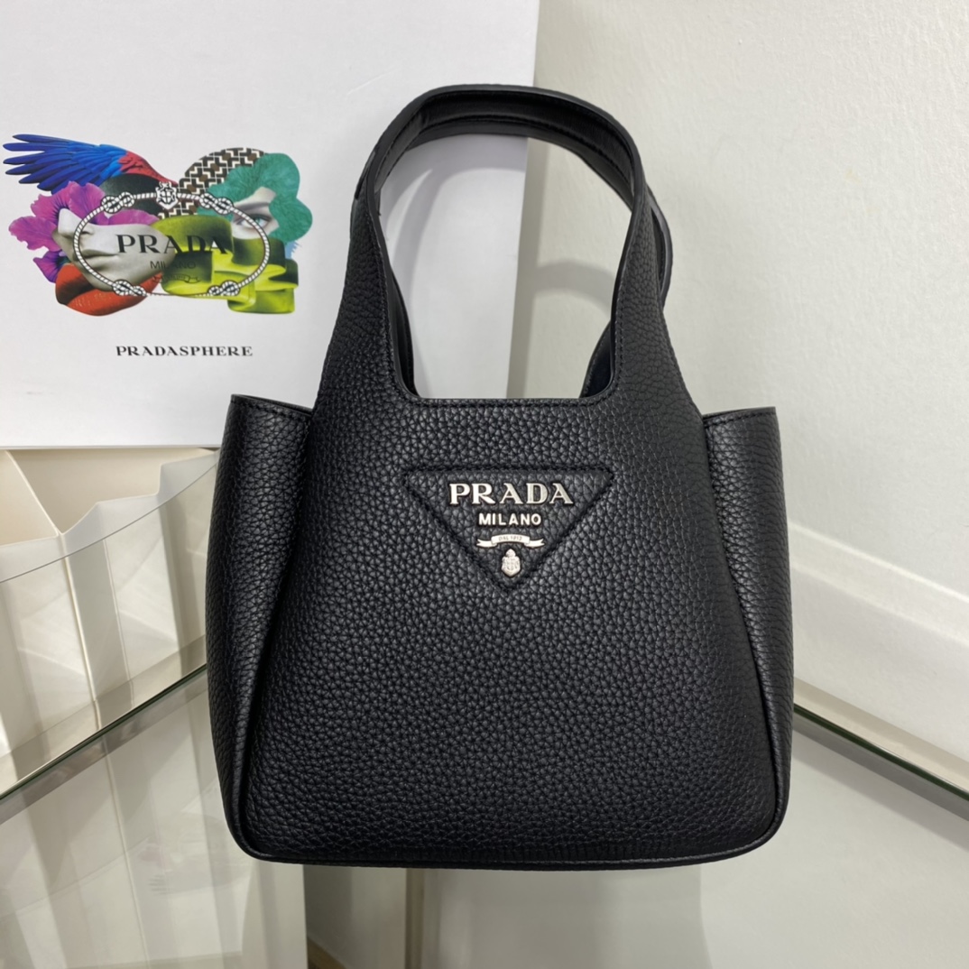 Prada Mini Leather Bag Shoulder Bag Tote Black 1BA349